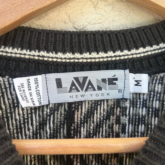 Vintage Cooji Style 3D Knit Sweater Black White Geometric Men’s Medium - Picture 3 of 4